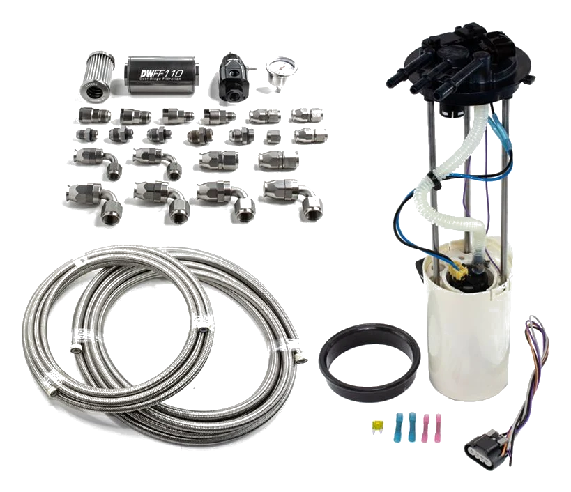 Kompletny układ paliwowy z koszem DeatschWerks Chevy Silverado 1500/2500/3500 & GMC Sierra 1500/2500/3500 1999-2004 V8 4.8L/5.3L/6.0L Excl Flex Fuel