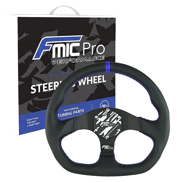 Kierownica sportowa FMIC.Pro D-Shape skórzana 325mm odsadzenie 42mm niebieska