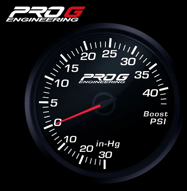 Wskaźnik Pro G Race Series RC, doładowania Boost 40 PSI WHITE 52mm