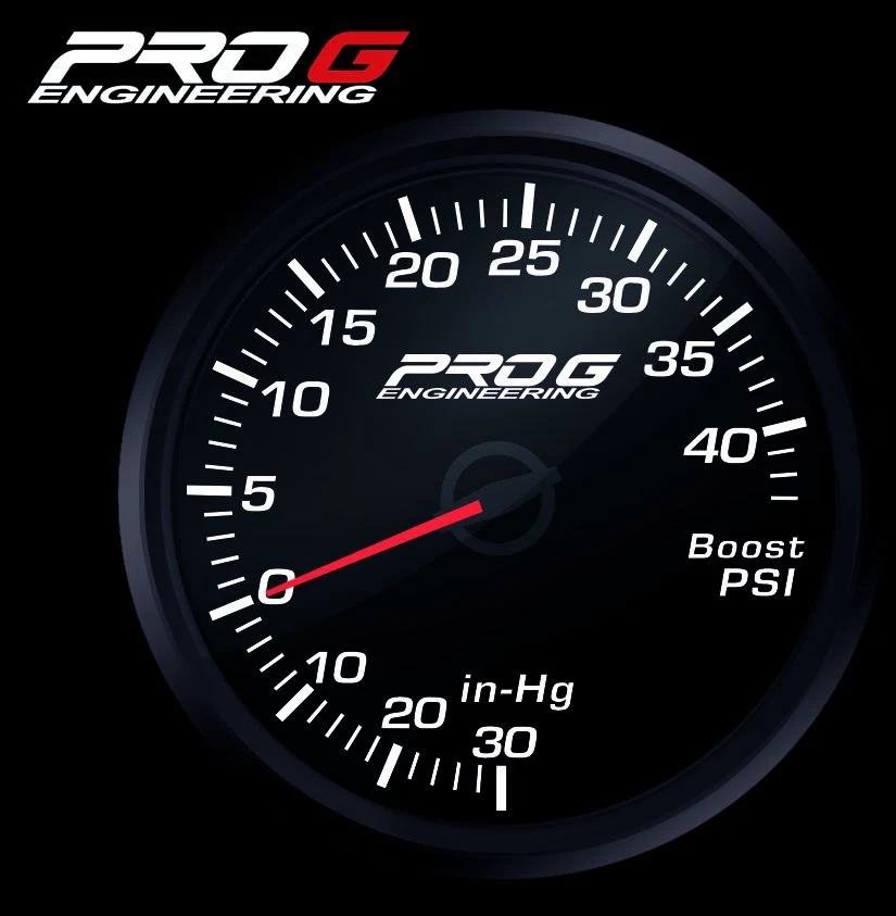Wskaźnik Pro G Race Series RC, doładowania Boost 40 PSI WHITE 52mm