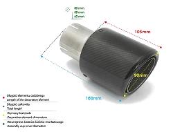 Uniwersalna końcówka tłumika okrągła 90mm długość 160mm średnica montażowa 65mm - N1-90CZ/65