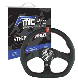 Kierownica sportowa FMIC.Pro D-Shape skórzana 325mm odsadzenie 42mm czerwona