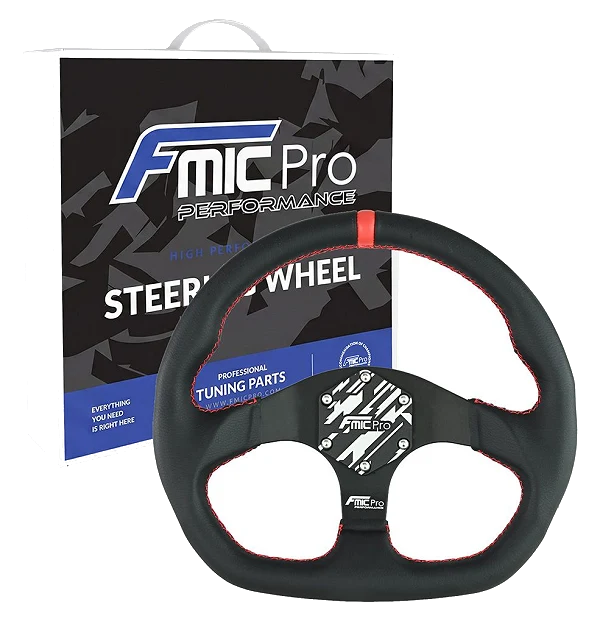 Kierownica sportowa FMIC.Pro D-Shape skórzana 325mm odsadzenie 42mm czerwona