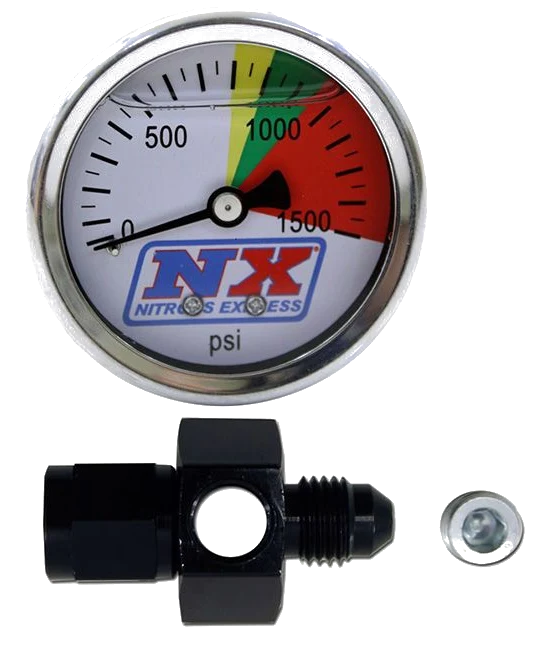 N2O Flo-Thru Pressure Gauge 4AN 0-1500 PSI Nitrous Express NX 15509