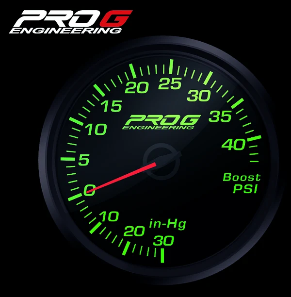 Wskaźnik Pro G Race Series RC, doładowania Boost 40 PSI GREEN 52mm
