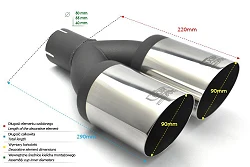 Uniwersalna końcówka tłumika okrągła 90mm długość 220mm średnica montażowa 50mm - N2-90-1*/50