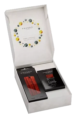 FRESSO Gift Box Gentleman CHRISTMAS EDITION zestaw prezentowy drewniana zawieszka i perfumy samochodowe 50ml