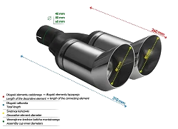Uniwersalna końcówka tłumika okrągła 80mm długość 260mm średnica montażowa 50mm - N2-13DTM/50