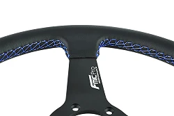 Kierownica sportowa FMIC.Pro Track skórzana 350mm odsadzenie 33mm niebieska