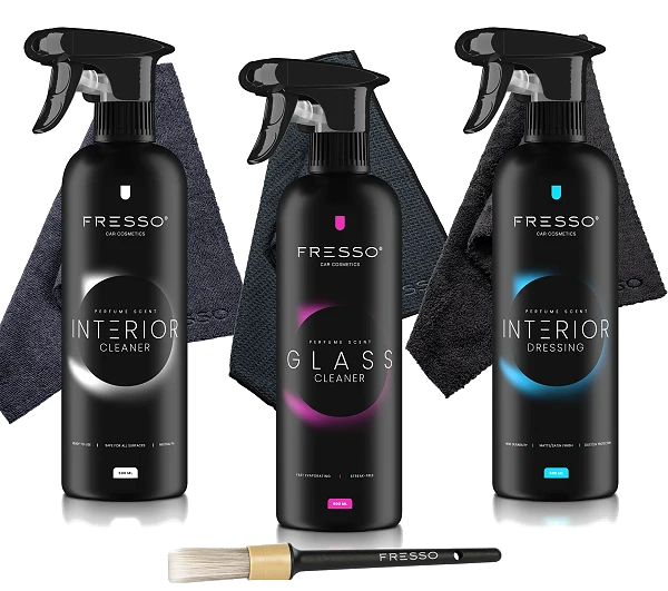 FRESSO Zestaw do czyszczenia i pielęgnacji wnętrza Interior Cleaner Dressing Glass Cleaner 0,5l 500ml mikrofibra pędzelek detailingowy