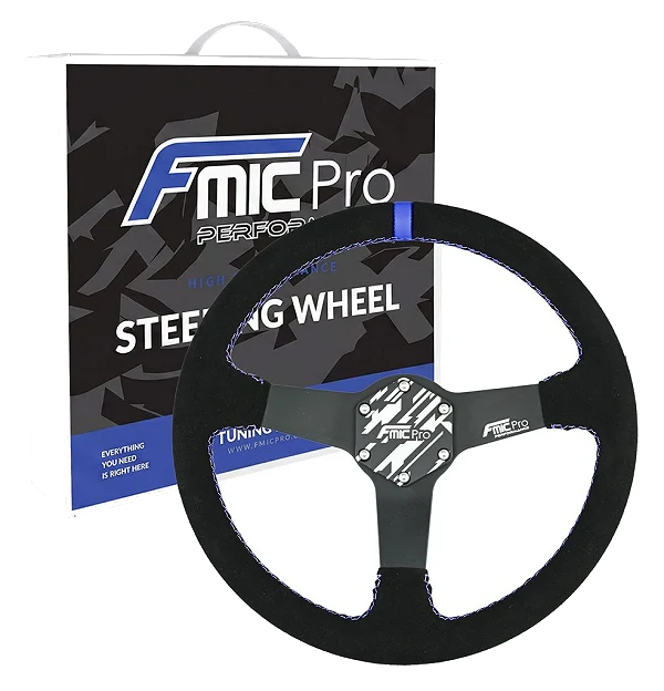 Kierownica sportowa FMIC.Pro Track zamszowa 350mm odsadzenie 33mm niebieska