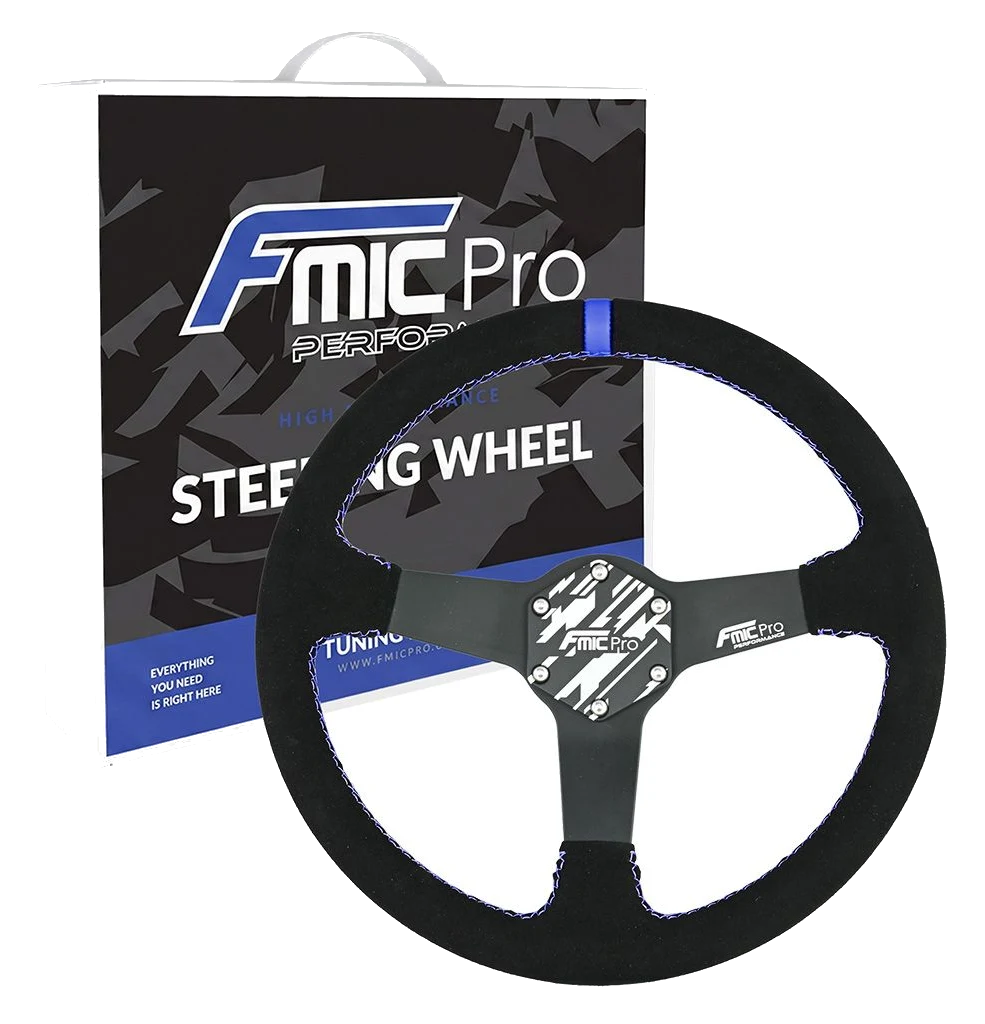 Kierownica sportowa FMIC.Pro Track zamszowa 350mm odsadzenie 33mm niebieska