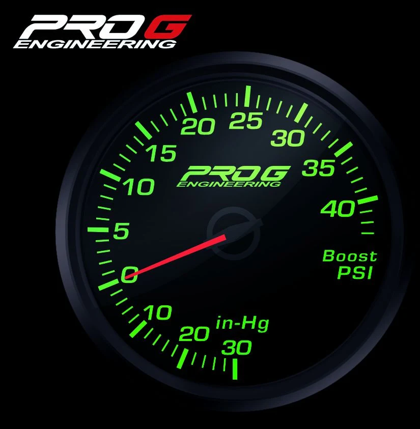Wskaźnik Pro G Race Series RC, doładowania Boost 40 PSI GREEN 60mm