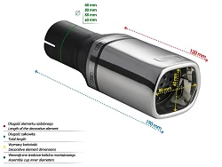 Uniwersalna końcówka tłumika prostokątna 80×65mm długość 120mm średnica montażowa 45mm - N1-12-1/45