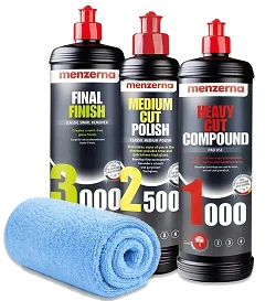 MENZERNA Zestaw Past Polerskich 1000 2500 3000 3x250ml + Ściereczka z Mikrofibry Korekta Lakieru