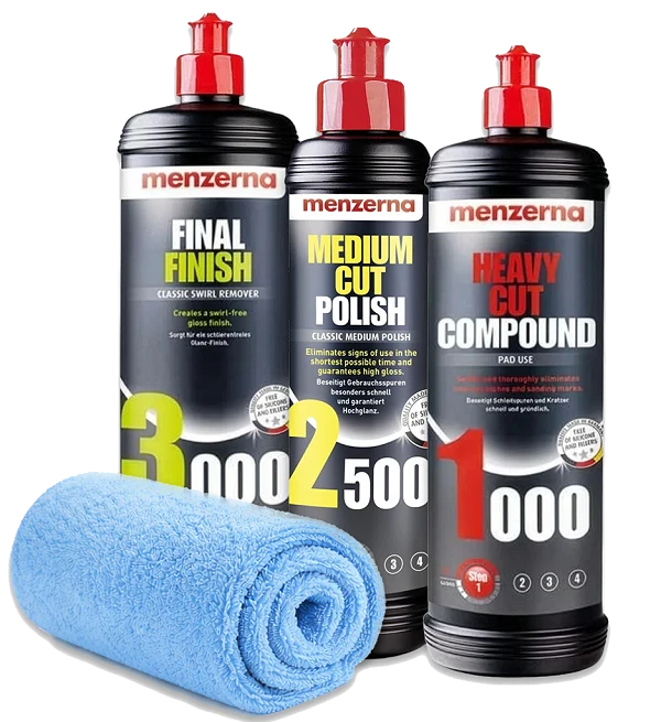 MENZERNA Zestaw Past Polerskich 1000 2500 3000 3x250ml + Ściereczka z Mikrofibry Korekta Lakieru