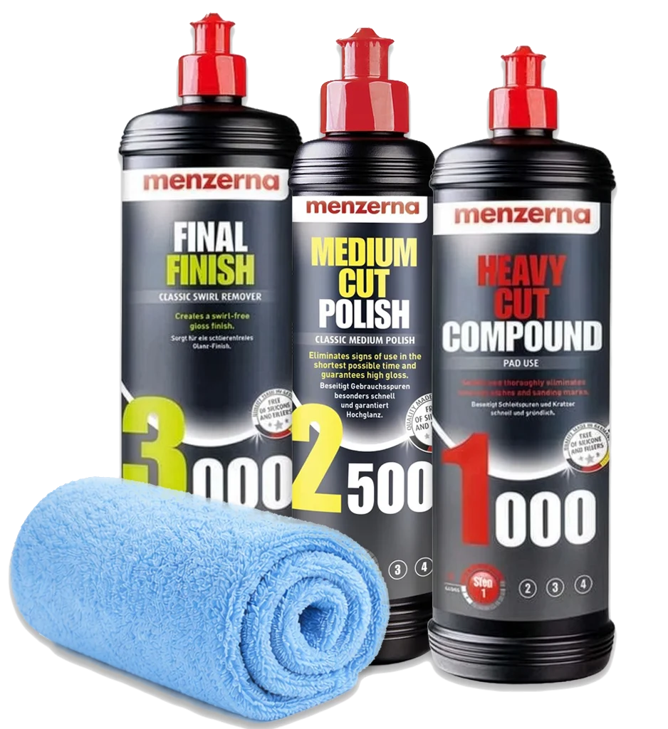 MENZERNA Zestaw Past Polerskich 1000 2500 3000 3x250ml + Ściereczka z Mikrofibry Korekta Lakieru