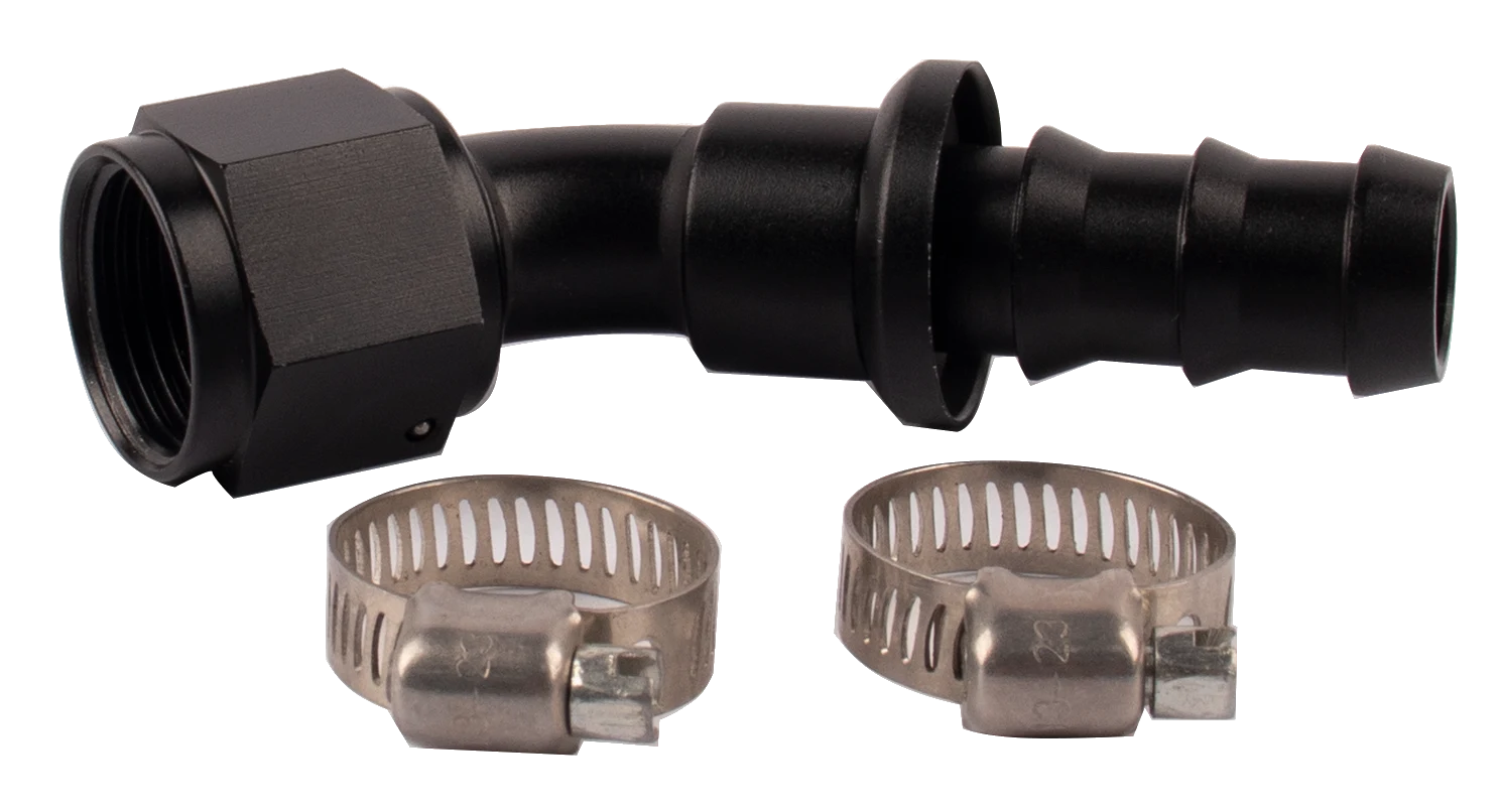 Złączka przewodu Pulsar PSR Push Lock Barb 10AN 45 stopni aluminium z obejmami