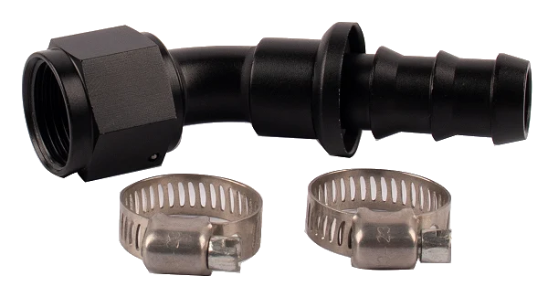 Złączka przewodu Pulsar PSR Push Lock Barb 10AN 45 stopni aluminium z obejmami