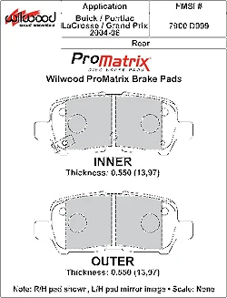 Klocki hamulcowe Wilwood 150-D0999K PM ProMatrix D999 Street Performance Racing Pads .55