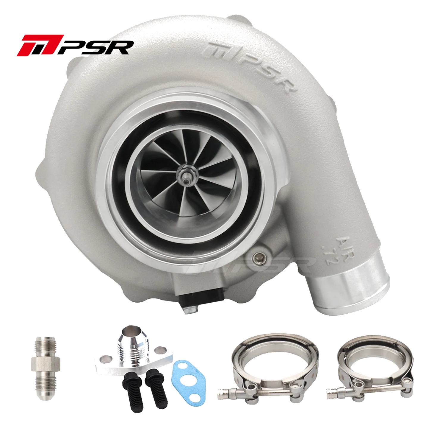 Turbocharger Pulsar PSR Forward Rotation 6262G Dual Ball Bearing 900HP T51R 0.75A/R 2.5" Outlet T3 Divided Inlet V-Band Outlet 0.86A/R