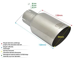 Uniwersalna końcówka tłumika okrągła 90mm długość 120mm średnica montażowa 50mm - NS1-90-1*/50