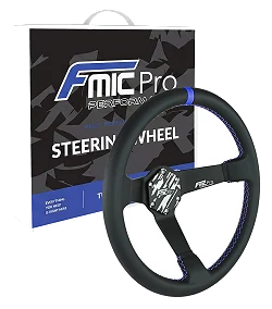 Kierownica sportowa FMIC.Pro Track skórzana 350mm odsadzenie 90mm niebieska