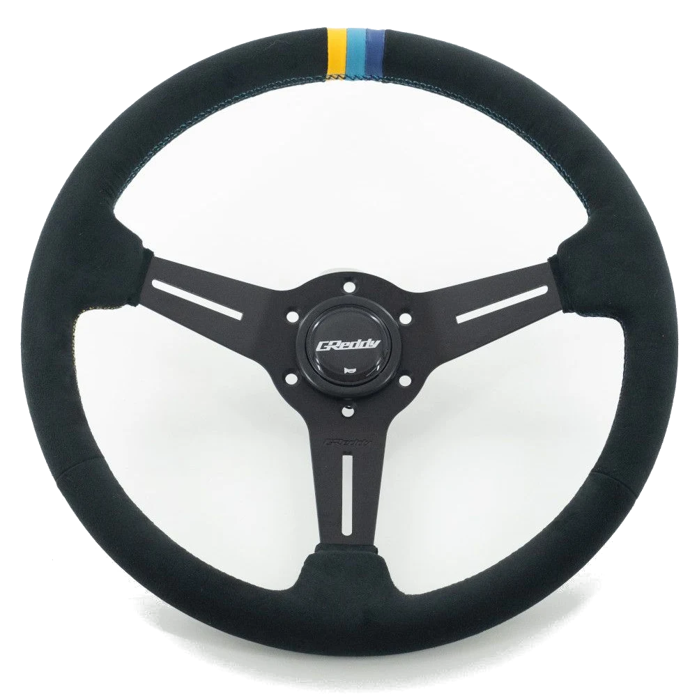 Kierownica sportowa GReddy Sports "Standard Type" (Wklęsła 47 mm), Czarna alkantara, Czarne ramiona - 340 mm
