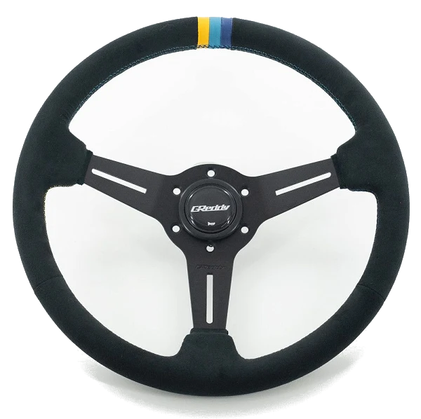 Kierownica sportowa GReddy Sports "Standard Type" (Wklęsła 47 mm), Czarna alkantara, Czarne ramiona - 340 mm