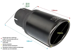 Uniwersalna końcówka tłumika okrągła 100mm długość 120mm średnica montażowa 50mm - NBL1-101RS*/50