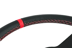 Kierownica sportowa FMIC.Pro Track skórzana 350mm odsadzenie 33mm czerwona