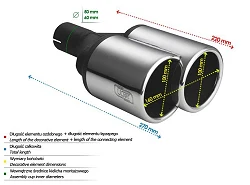 Uniwersalna końcówka tłumika okrągła długość 200/180mm średnica montażowa 50mm - N2-43L*/50