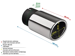 Uniwersalna końcówka tłumika owalna 65×55mm długość 80mm średnica montażowa 55mm - N1-15K/55