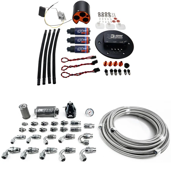 Moduł paliwowy X3 z pompami DW430c i zestawem przewodów PTFE DeatschWerks Ford Mustang 1998-2004