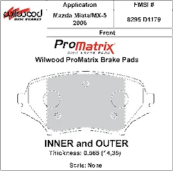 Klocki hamulcowe Wilwood 150-D1179K PM ProMatrix D1179 Street Performance Racing Pads .565