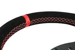 Kierownica sportowa FMIC.Pro D-Shape zamszowa 325mm odsadzenie 42mm czerwona