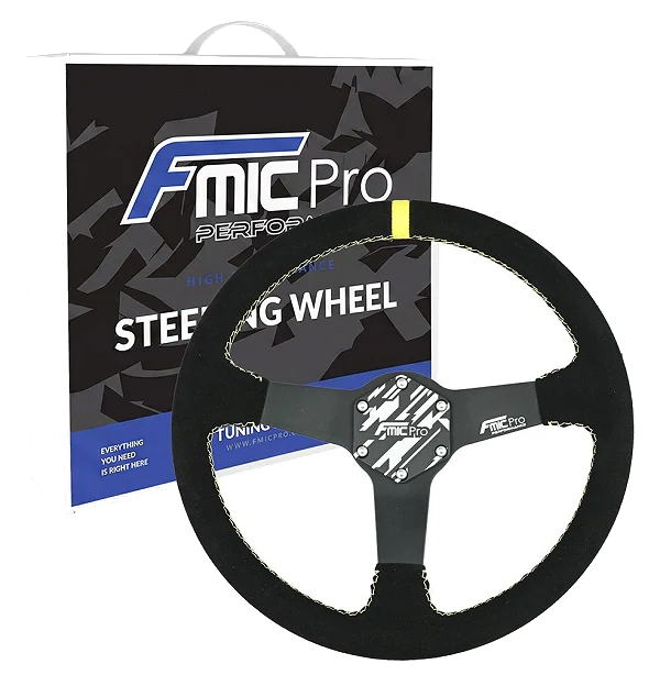 Kierownica sportowa FMIC.Pro Track zamszowa 350mm odsadzenie 33mm żółta