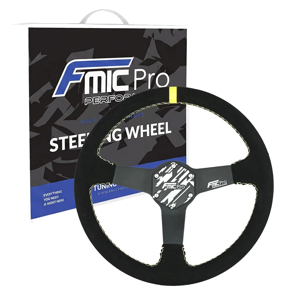 Kierownica sportowa FMIC.Pro Track zamszowa 350mm odsadzenie 33mm żółta