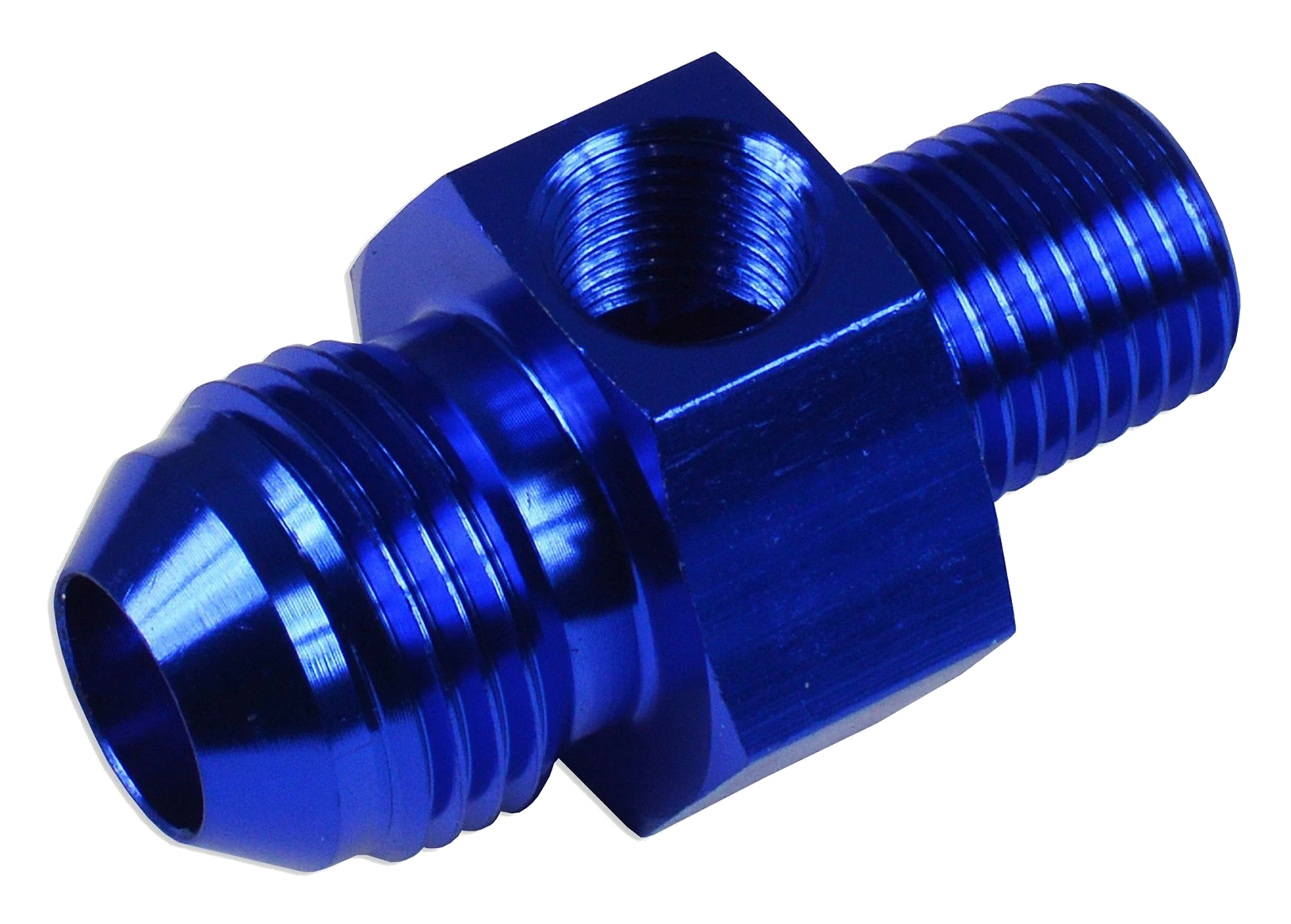 AN6 1/4 NPT Nypel adapter z wejściem na czujnik 1/8 NPT Niebieski