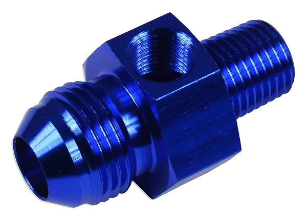 AN6 1/4 NPT Nypel adapter z wejściem na czujnik 1/8 NPT Niebieski