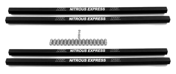 Injection Rail (Double Rail) with Rail Fittings 4 Black Single Hole Rails and Pipe Pl Fitting Nitrous Express NX 90002