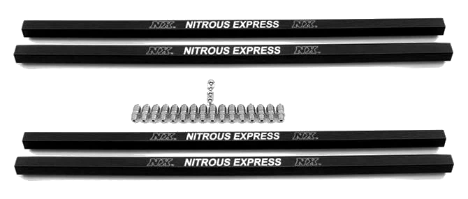Injection Rail (Double Rail) with Rail Fittings 4 Black Single Hole Rails and Pipe Pl Fitting Nitrous Express NX 90002