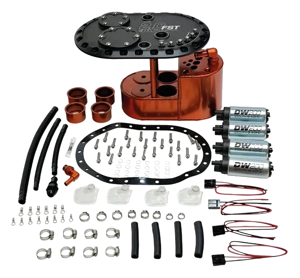 DeatschWerks 2.0L Fuel Cell Surge Tank with 4 DW200 Fuel Pumps