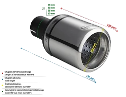 Uniwersalna końcówka tłumika okrągła 100mm długość 120mm średnica montażowa 45mm - N1-17-2/45