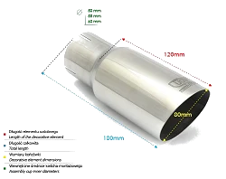 Uniwersalna końcówka tłumika okrągła 80mm długość 120mm średnica montażowa 50mm - N1-08-1*/50