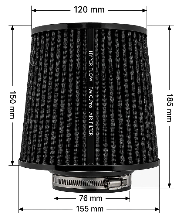 Stożkowy filtr powietrza FMIC.Pro dł. 150mm średnica montażowa 76mm czarny