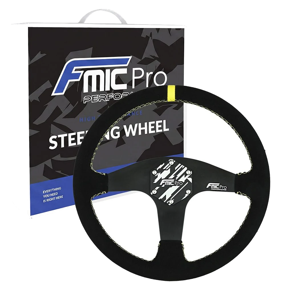 Kierownica sportowa FMIC.Pro Classic zamszowa 350mm odsadzenie 33mm żółta