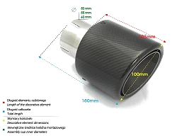 Uniwersalna końcówka tłumika okrągła 100mm długość 160mm średnica montażowa 65mm - N1-100CZ/65