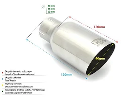 Uniwersalna końcówka tłumika okrągła 90mm długość 120mm średnica montażowa 50mm - N1-90-1*/50