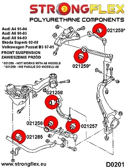 026080B: Zestaw poliuretanowy zawieszenia przedniego Audi A4